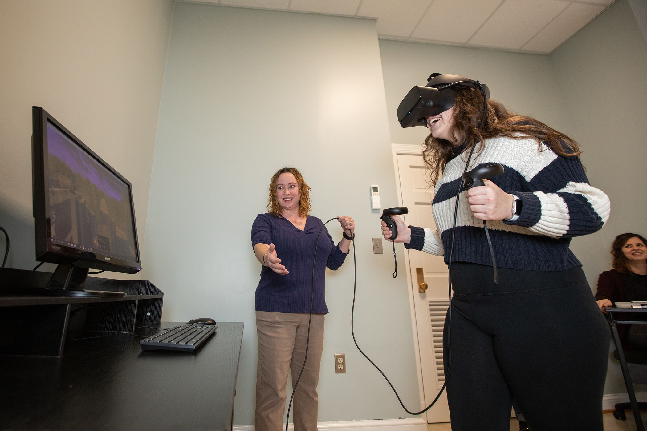 High tech virtual reality equipment is available for psychology studies and experiments.