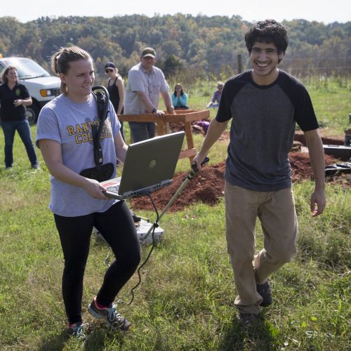 Randolph College students take seismograph readings for an archeology dig.