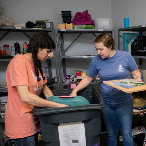 Students collect used dorm necessities, clothes, and office supplies to be offered for free at the student-run Rummage Room.