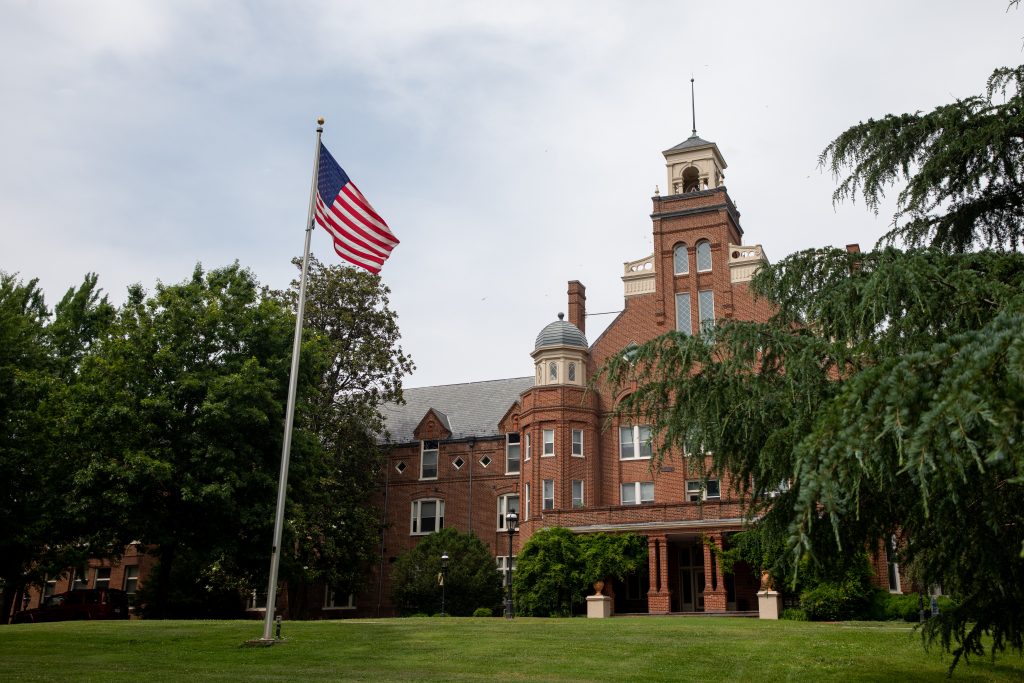 American Flag in front of Main Hall