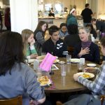 Classics professor Susan Stevens discusses her research with students at a Lunch and Learn session.