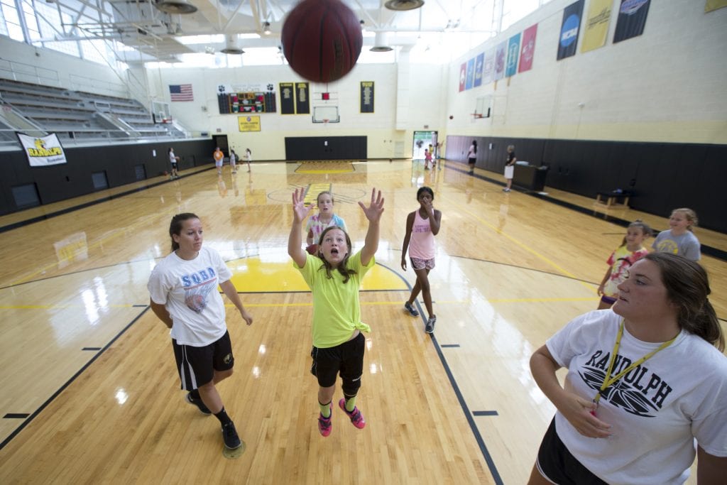 Photo of kids at basketball camp.