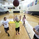 Photo of kids at basketball camp.