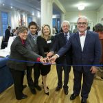 Cutting the ribbon, from left, are: Matha Thornton, vice president for student affairs and dean of students; Sandeep Poudyal '16, Student Government president and head resident of Wright Hall; Susan Braselton Fant '84; Lester 