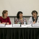 Catharine Smith Carty '75 (right) speaks during the panel discussion.