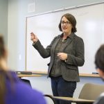 Suzanne Bessenger leads a discussion during one of her religious studies courses at Randolph.