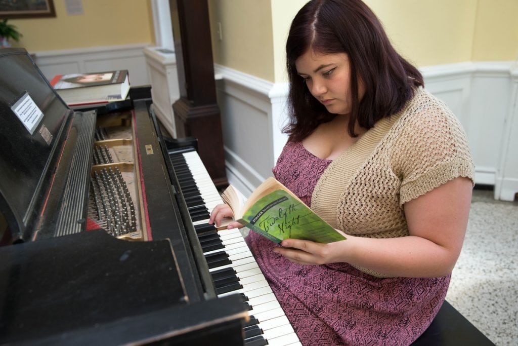 Marianne Virnelson '17 works to compose music for a scene in Twelfth Night.