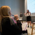 Sarah Grissom '18 explains her group's project. Sarah Grissom '18 explains her group's project.