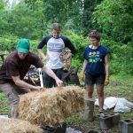 Randolph students are highly involved in the College's sustainable practices. Pictured is a workshop on strawbale construction led by Jessy Spencer '17 this summer.