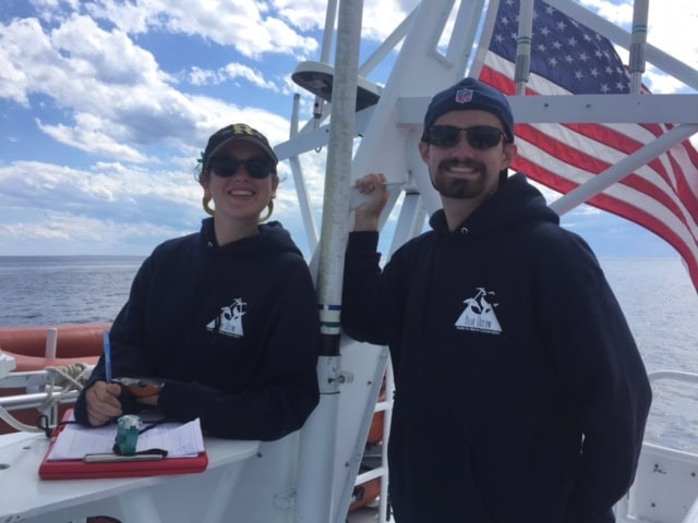 Kati Biggs '18 (left) during a whale watch Kati Biggs '18 (left) during a whale watch