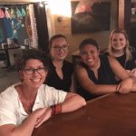 (From left) Maier education curator Laura McManus, office manager and public engagement coordinator Danni Schreffler, Stacey Samuels '18, and Maddie Shelby '18