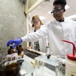 Chemistry professor Ann Fabirkiewicz and Drucilla Williams '18 work on their 2017 Summer Research project, 