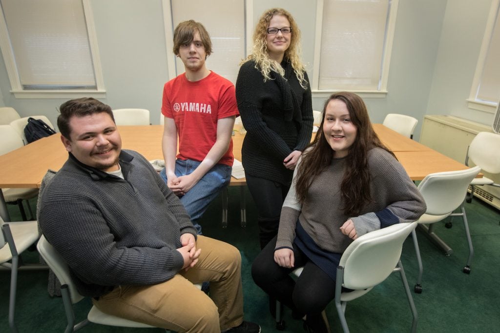 From left, Christian Ridenour ’18, Paul Hartman '18, Tristina Balsamo ’18, and Helen Macnamara '18 will represent Randolph College in the 2018 VFIC Ethics Bowl.