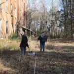 Allison Brooks '18 and Jessy Spencer '18 use the GPR device at the old site of Randolph-Macon College.