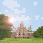 Main Hall at Randolph College as it would look in the world of Minecraft