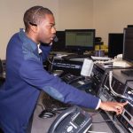 Cale Holmes ’16 during a newscast at WBOC in Maryland