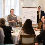 Randolph sustainability coordinator Sara Woodward and psychology professor Rick Barnes lead a session at the Community Resilience Building Forum.