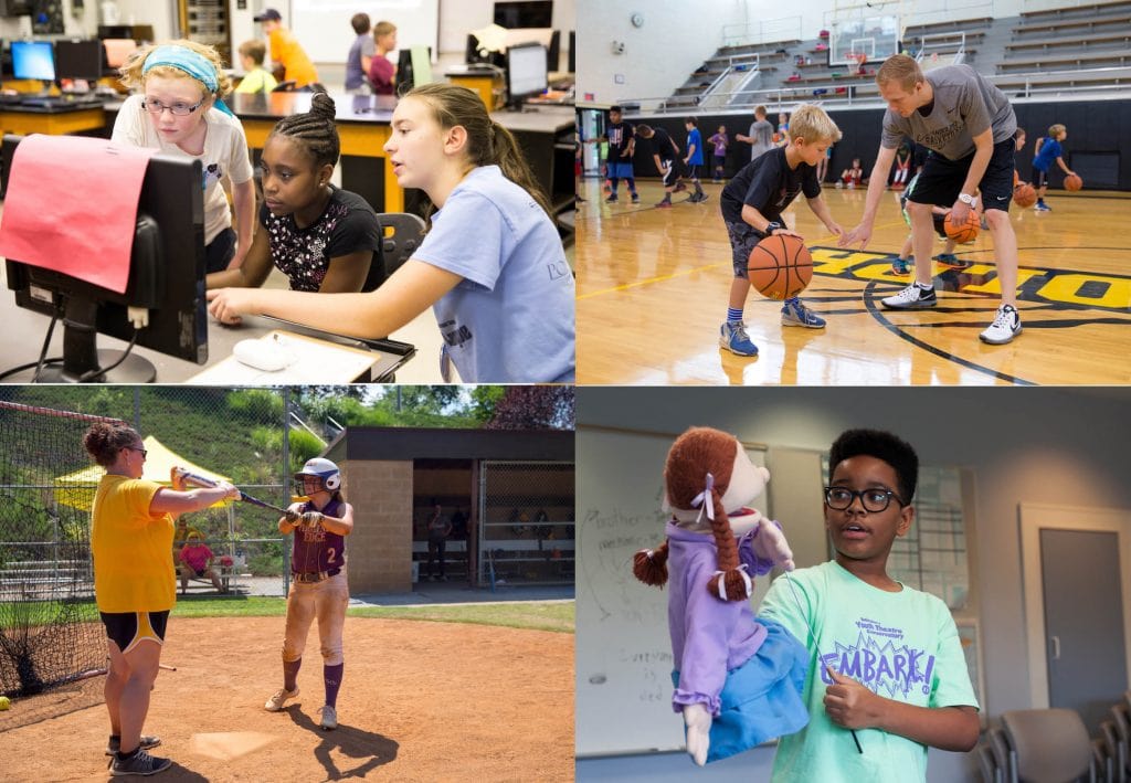 Collage of photos from various Randolph College summer camps