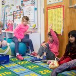 First-graders at local James River Day School participate in a discussion during the Philosophy for Children program.