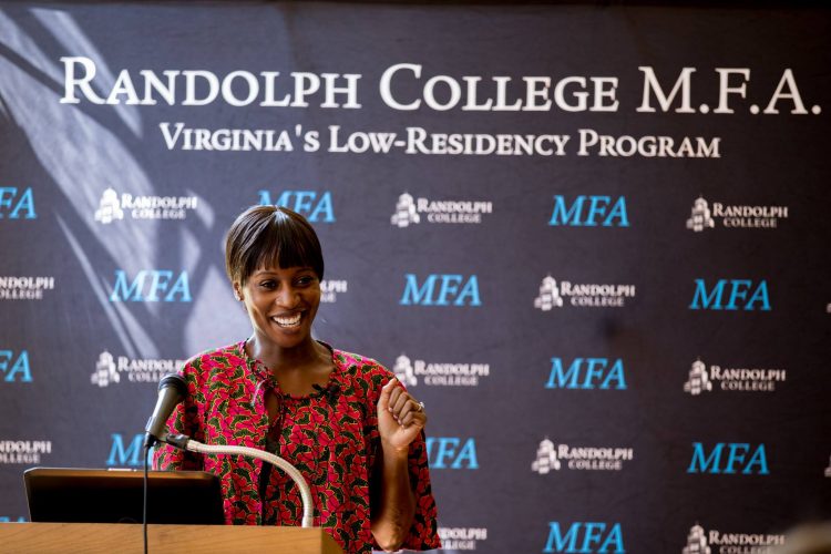 Faculty member Wayétu Moore reads from her work Faculty member Wayétu Moore reads from her work