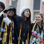 Seniors sing around the Sundial
