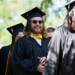 Students in cap and gowns for graduation