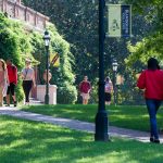 Students walk to class on front campus