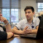 Physics professor Katrin Schenk and Emad Davis '19 collaborate on the project to develop software that helps caregivers monitor Alzheimer's patients