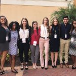 From left, attendees included Tori Green ’19, Brittany Lundy ’19, staff advisor Amanda Gelber, staff advisor Lisa Quell, Mackenzie Ambrose ’21, Leo Galopin ’20, Luis Chaparro ’19, and Tyrah Cobb-Davis ’19.