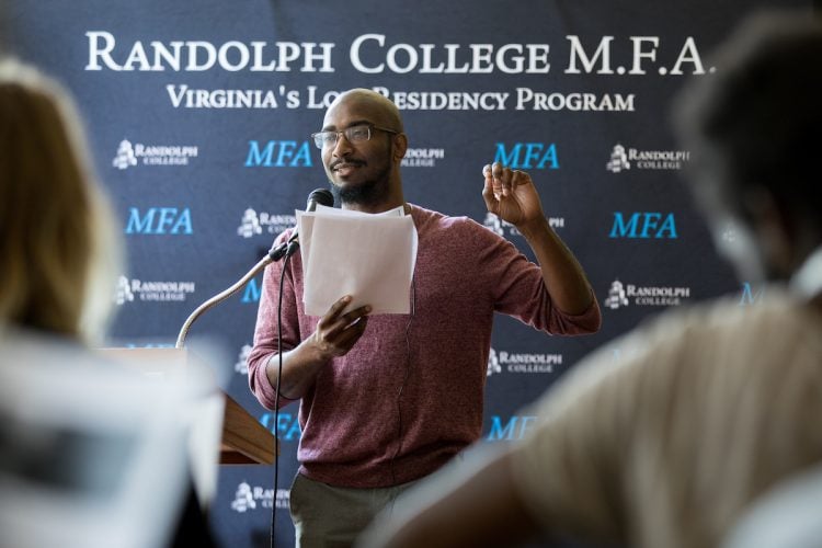 Phillip B. Williams, core faculty member for Randolph's new M.F.A. in Creative Writing Program, reads from his work during the first M.F.A. residency this summer Phillip B. Williams, core faculty member for Randolph's new M.F.A. in Creative Writing Program, reads from his work during the first M.F.A. residency this summer