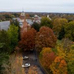 Aerial photo of autumn colors on front campus