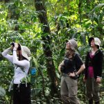 Reneé Russell ’16 looks through binoculars during her research