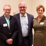 Bill and Ann Hepburn Webb ’84 with President Bradley W. Bateman (center)