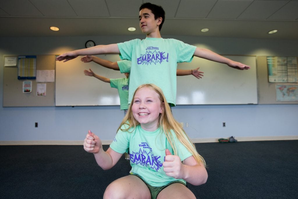 Students in line making poses at Embark Theatre Camp