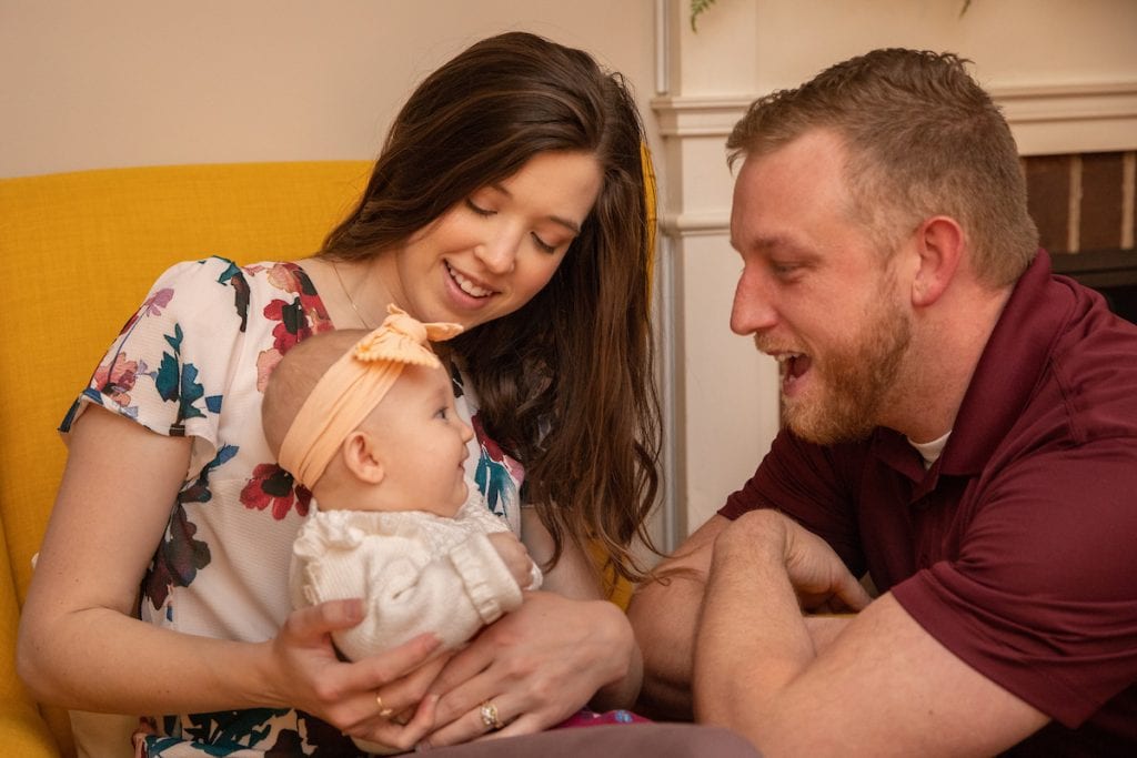 Aaron and Megan Humphreys and their daughter, Jacqueline, at their home in Lynchburg