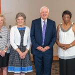 Frances J. Giles ’65, Dorothy “Dolly” S. Cardwell ’58, and William Cardwell, along with other recipients of the 2019 humanitarian awards