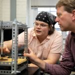 Leif Kvarnes and professor Peter Sheldon build a machine to test the durability of antimicrobial surface samples