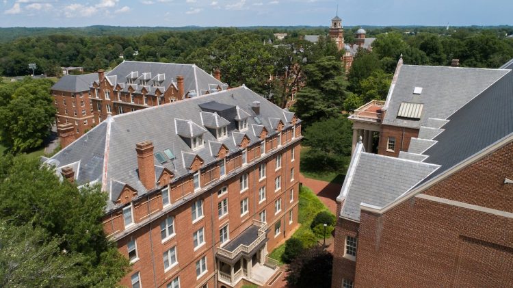 Aerial photo of Wright Hall and campus in the background Aerial photo of Wright Hall and campus in the background