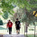 Students climb the hill from Martin Science Building