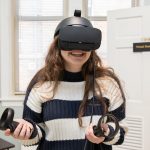 A student uses the virtual reality equipment in the new psychology laboratory