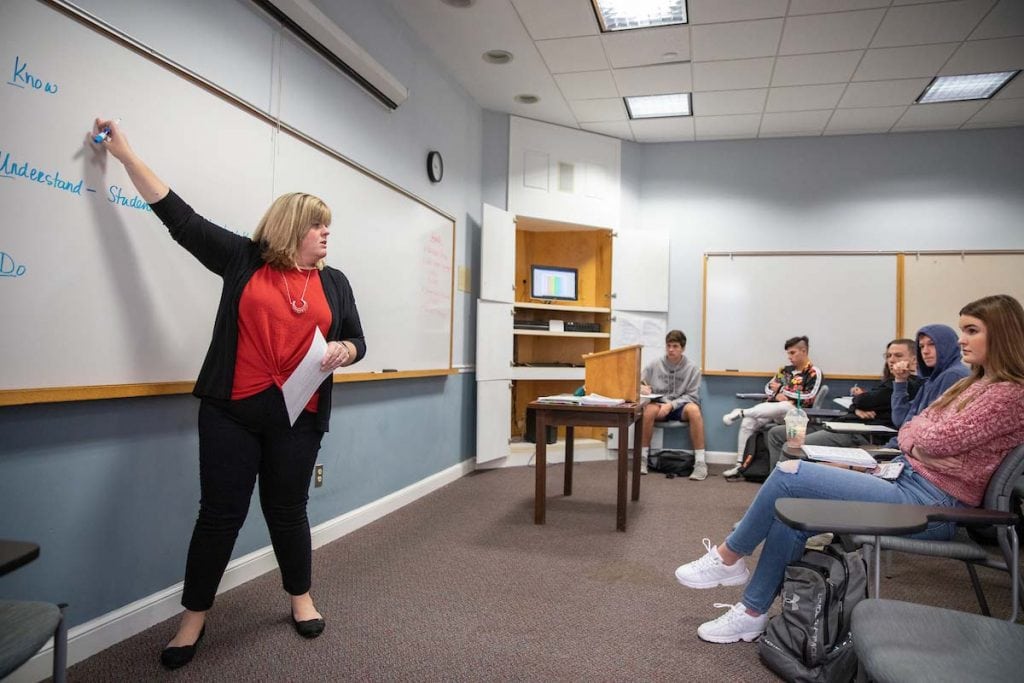 Education professor Crystal Howell teaches a class earlier this semester.