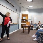 Education professor Crystal Howell teaches a class earlier this semester.