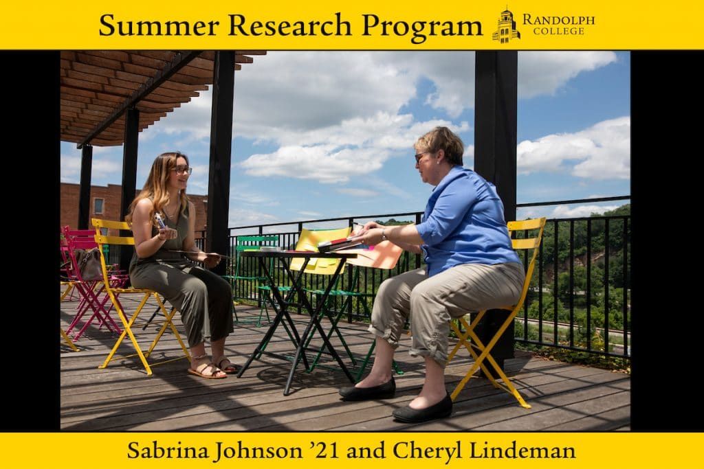 Sabrina Johnson '21 and education professor Cheryl Lindeman discuss their summer research project in downtown Lynchburg.