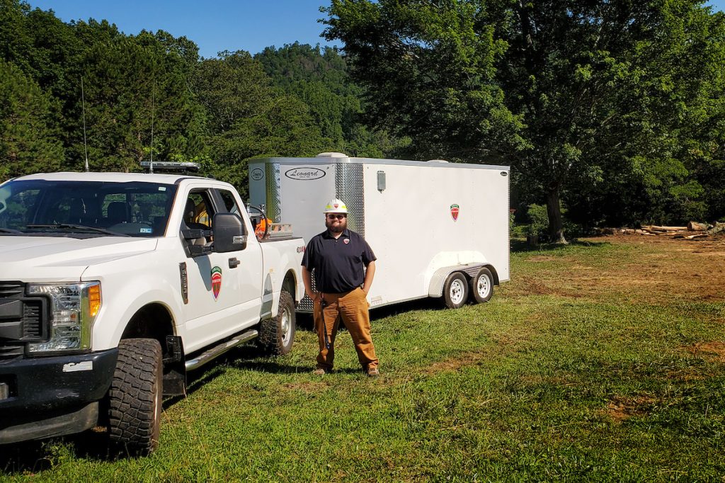 Mitchell Doss '21 on the job as a Virginia Department of Forestry intern.