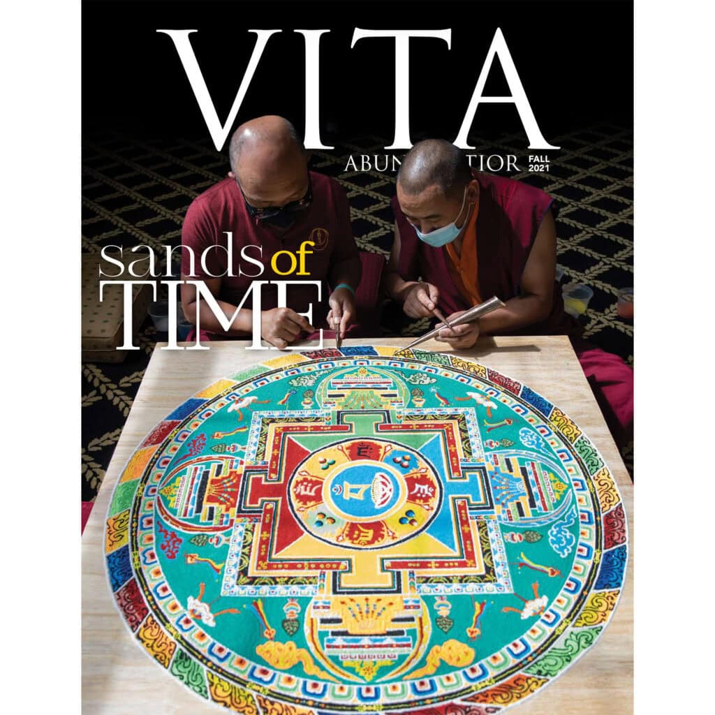 cover of Vita magazine with photo Tibetan lamas making a sand mandala