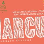 Graphic for Randolph College's Mid-Atlantic Regional Conference For Undergraduate Scholarship. MARCUS is spelled out in white font, with an orange background