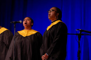 Randolph College's gospel choir performs on stage