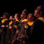 Randolph College's gospel choir performs on stage