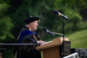 President Sue Ott Rowlands speaks during 2025 Commencement 