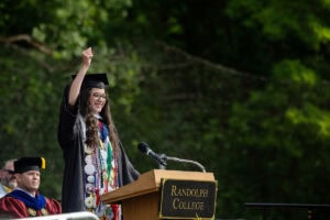 Student Government President Lexie Lama speaks during Commencement